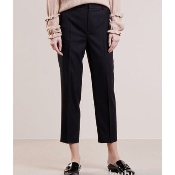 Club Monaco Pants Womens 2 Black Betia Textured Cuffed Hem Ankle Trouser Wool - Picture 1 of 11